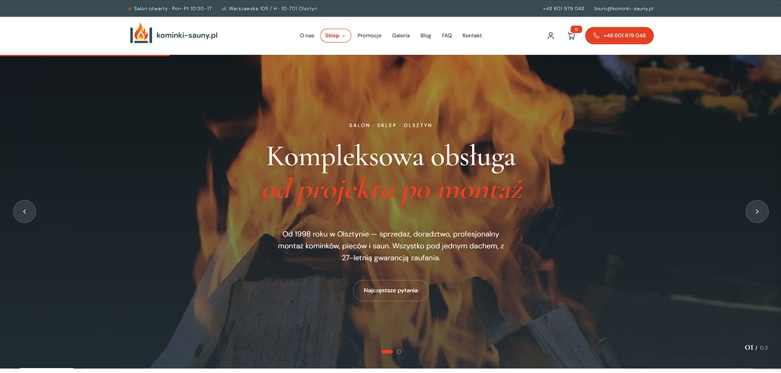 Strona kominki-sauny.pl — widok strony głównej